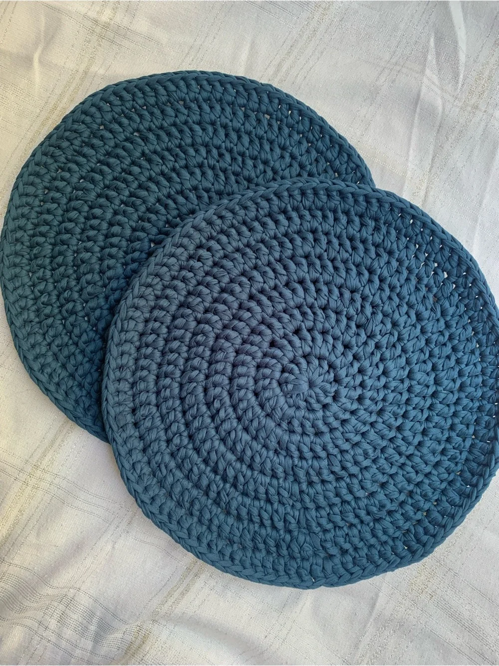 Handcrafted Set of 2 Blue Crochet Round Placemats - Home Accents